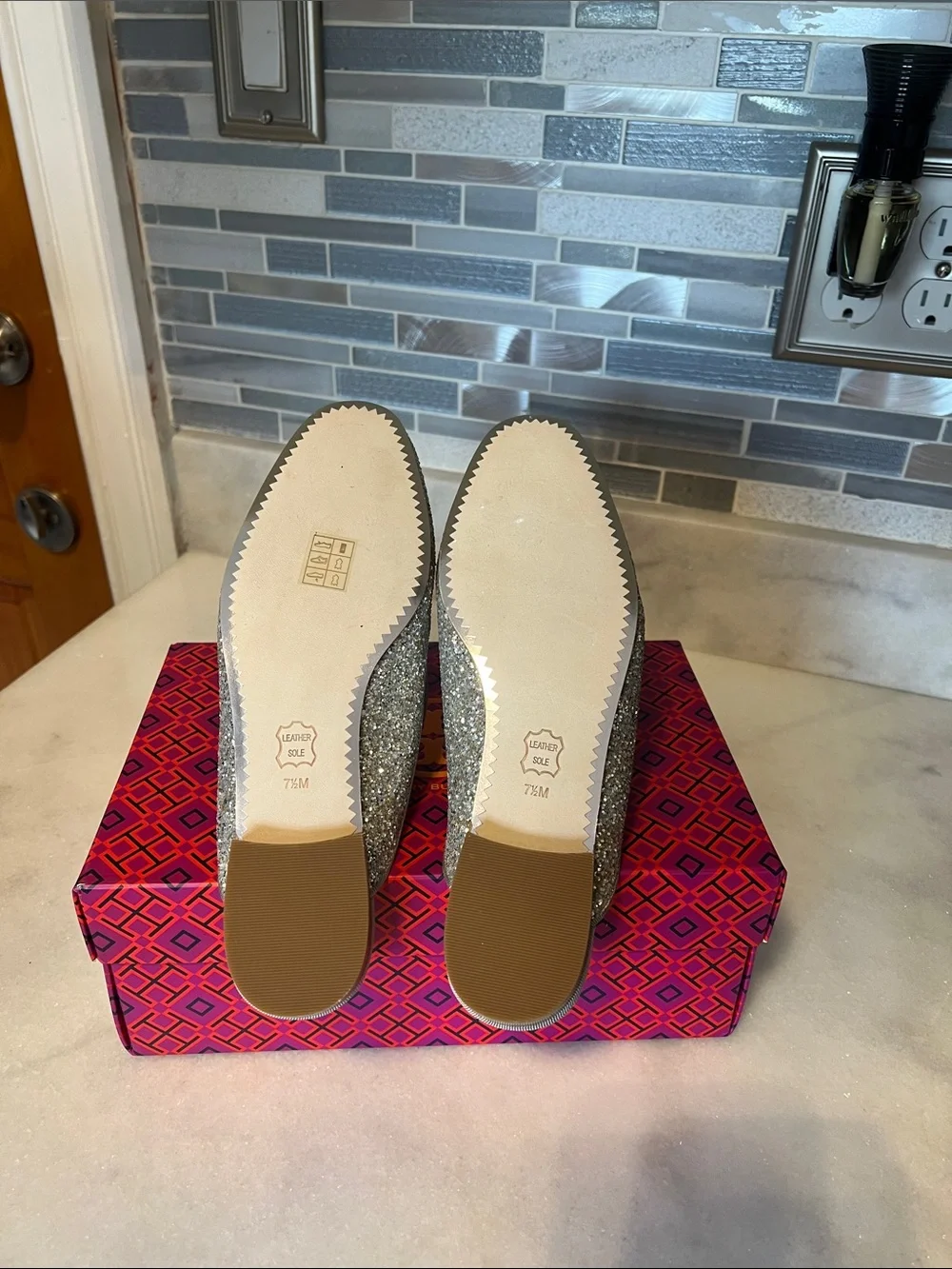 NWT Tory Burch Amelia Glitter Backless Loafers